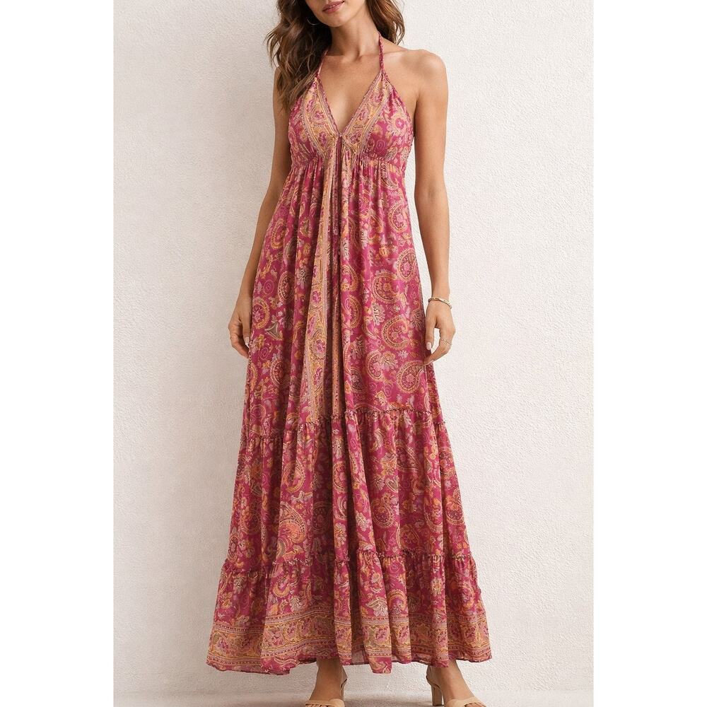 Jackpot Halter Printed Maxi Dress Pink One Size